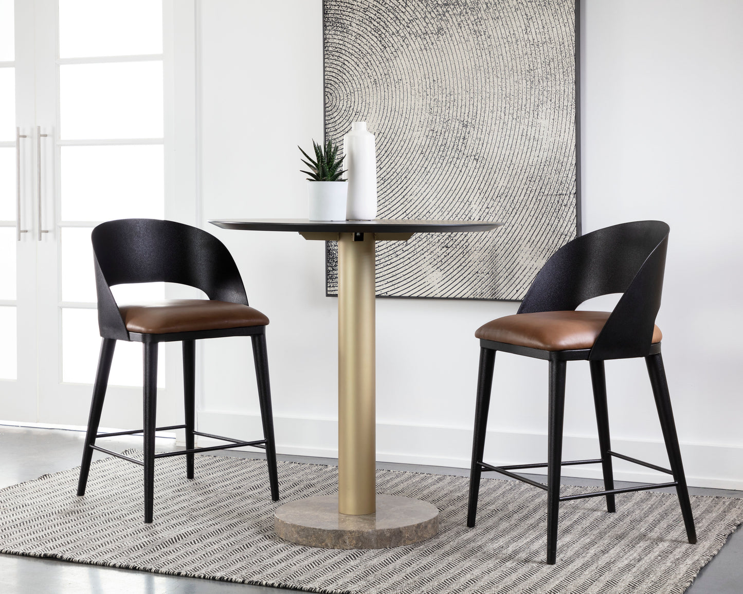 NAHLA DEZIRAE COUNTER STOOL - BLACK - COGNAC LEATHER