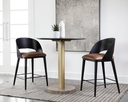 NAHLA DEZIRAE COUNTER STOOL - BLACK - COGNAC LEATHER