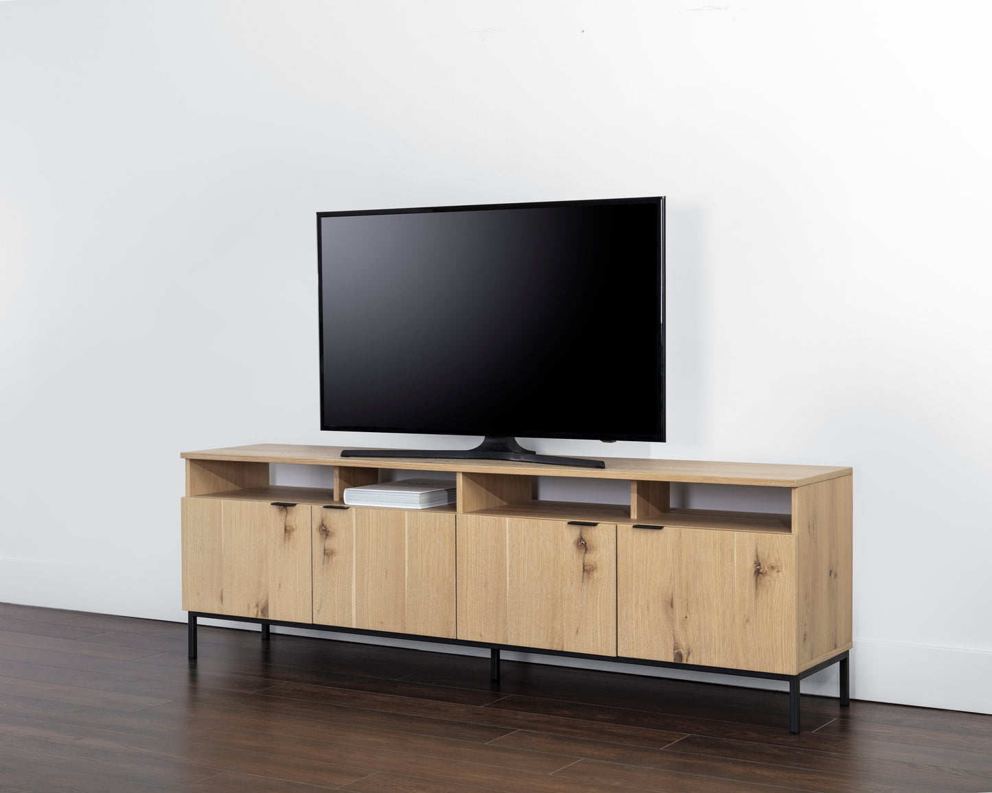 NAHLA AMBROSE MODULAR MEDIA CONSOLE AND CABINET - RUSTIC OAK - BLACK
