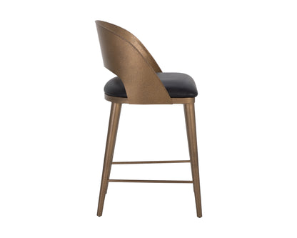 NAHLA DEZIRAE COUNTER STOOL - ANTIQUE BRASS - CHARCOAL BLACK LEATHER