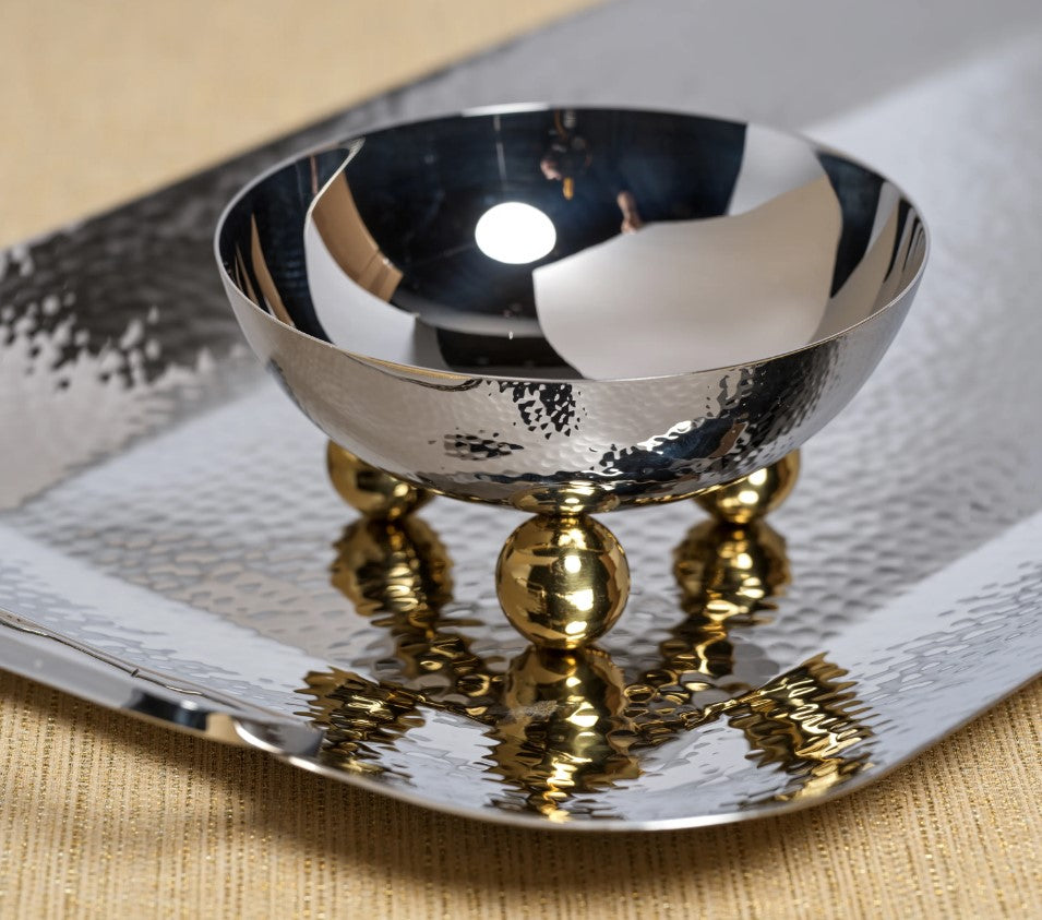 Condiment Bowl - Polished Nickel with Gold Feet