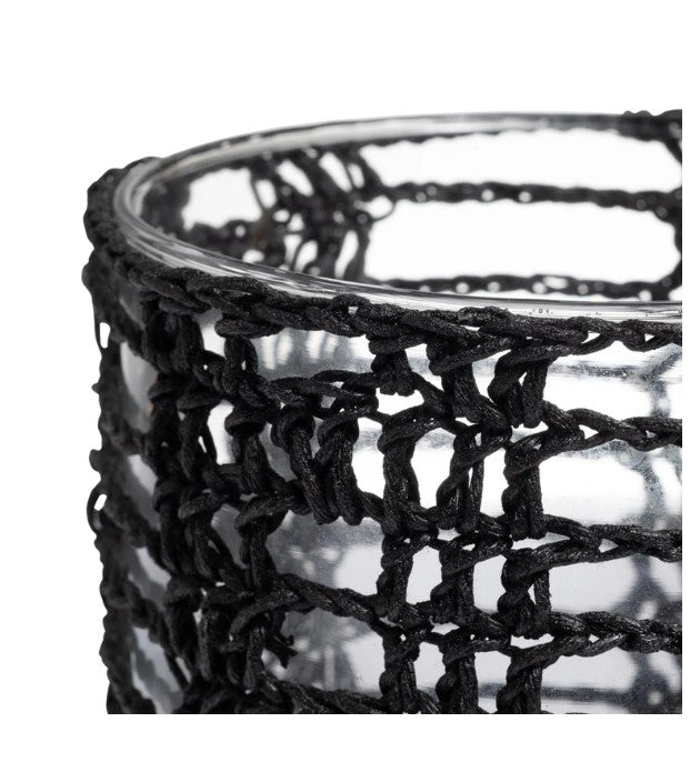 Crocheted Mesh Basket Cylinder - Large - Black