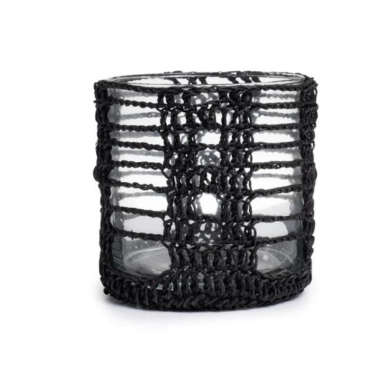 Crocheted Mesh Basket Cylinder - Large - Black