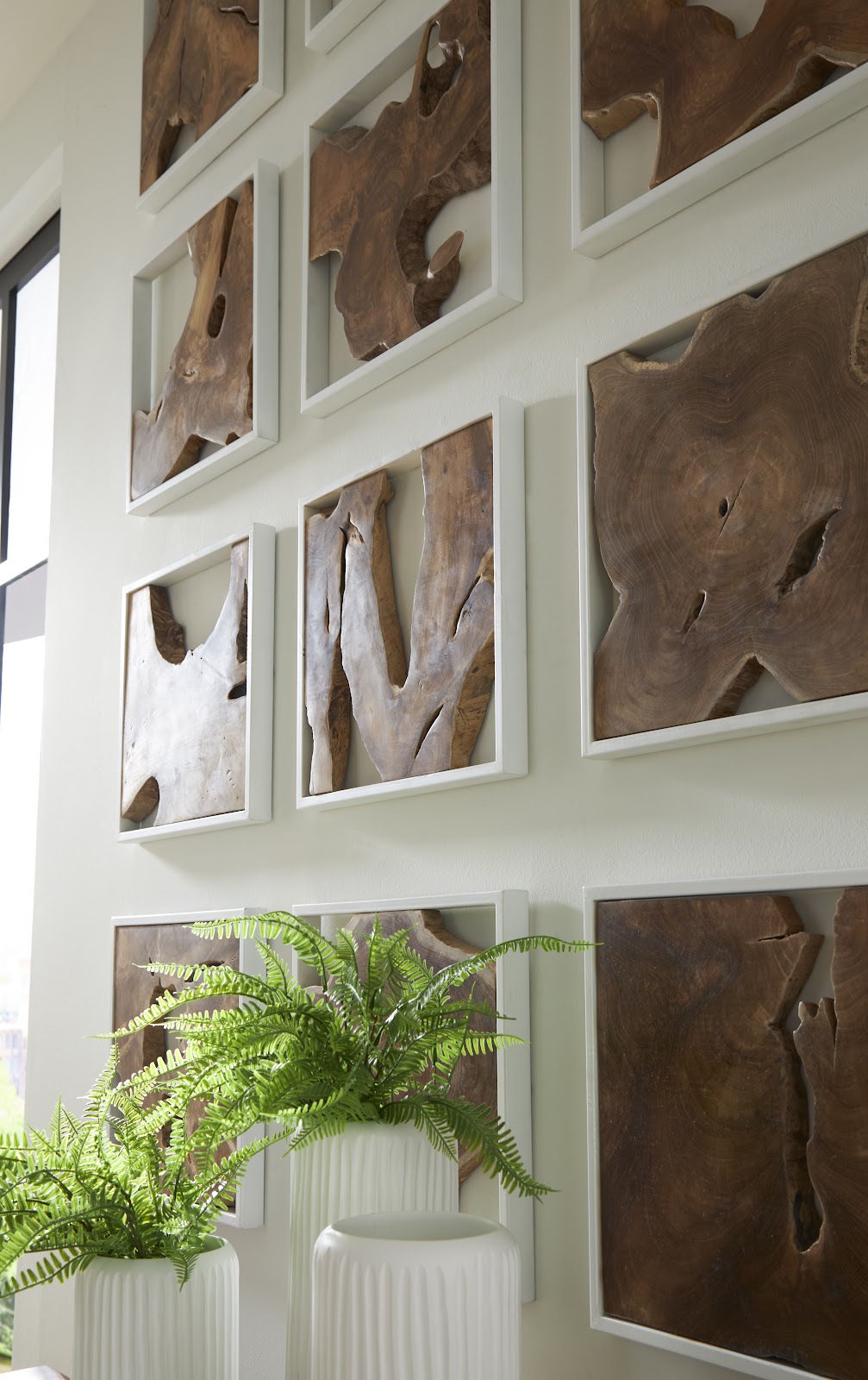 Framed Slice Wall Tile, Teak Wood, White Frame