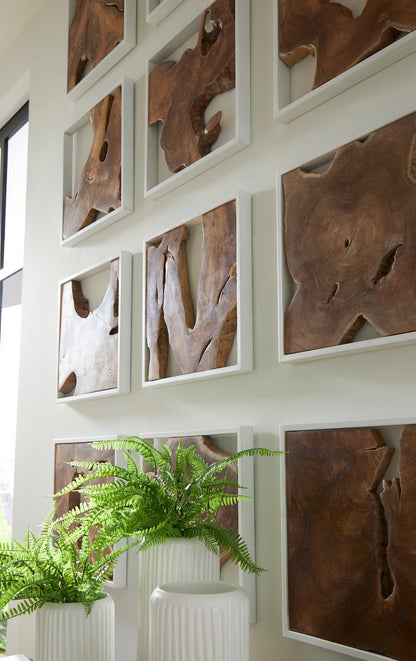Framed Slice Wall Tile, Teak Wood, White Frame