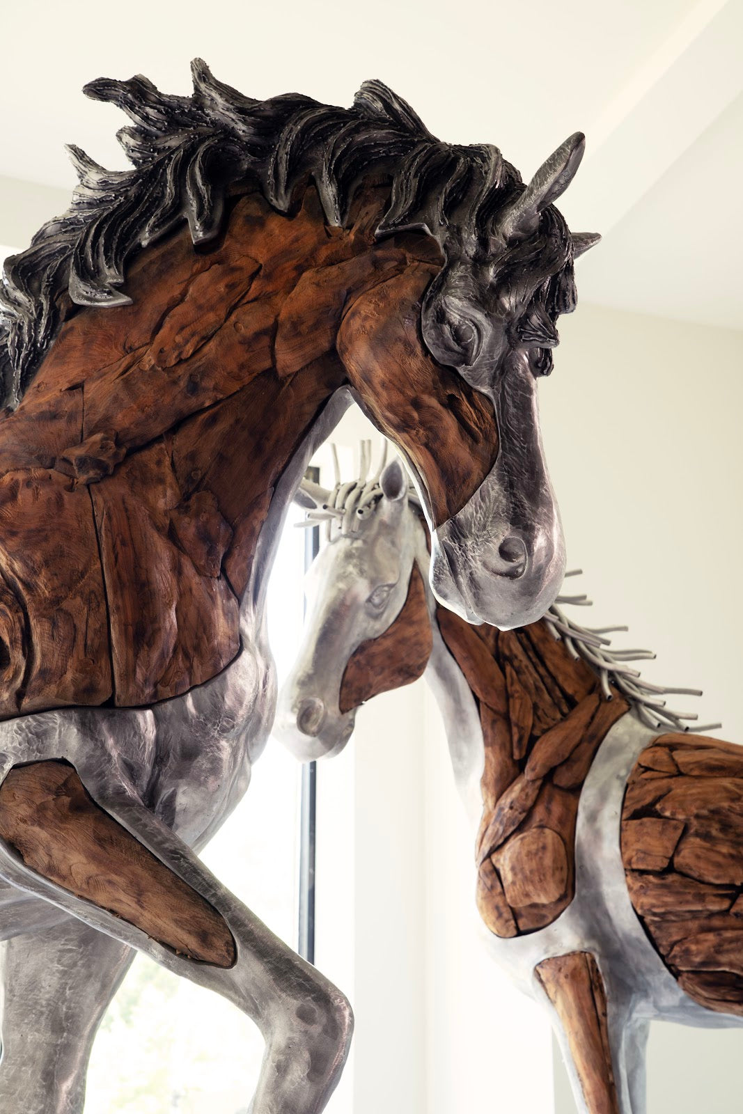 Mustang Horse Woodland Sculpture, Standing