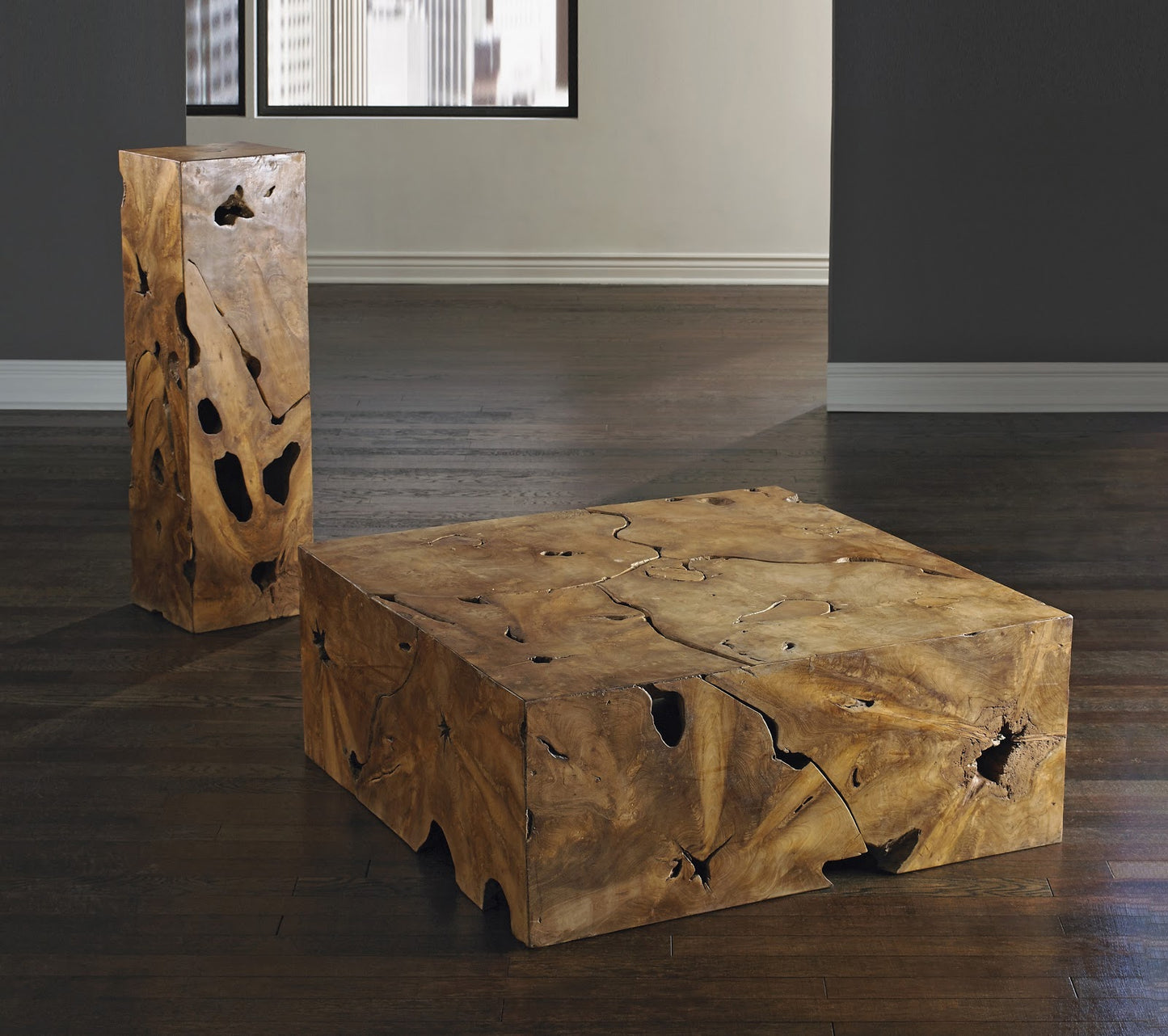 Teak Slice Pedestal, Square, LG