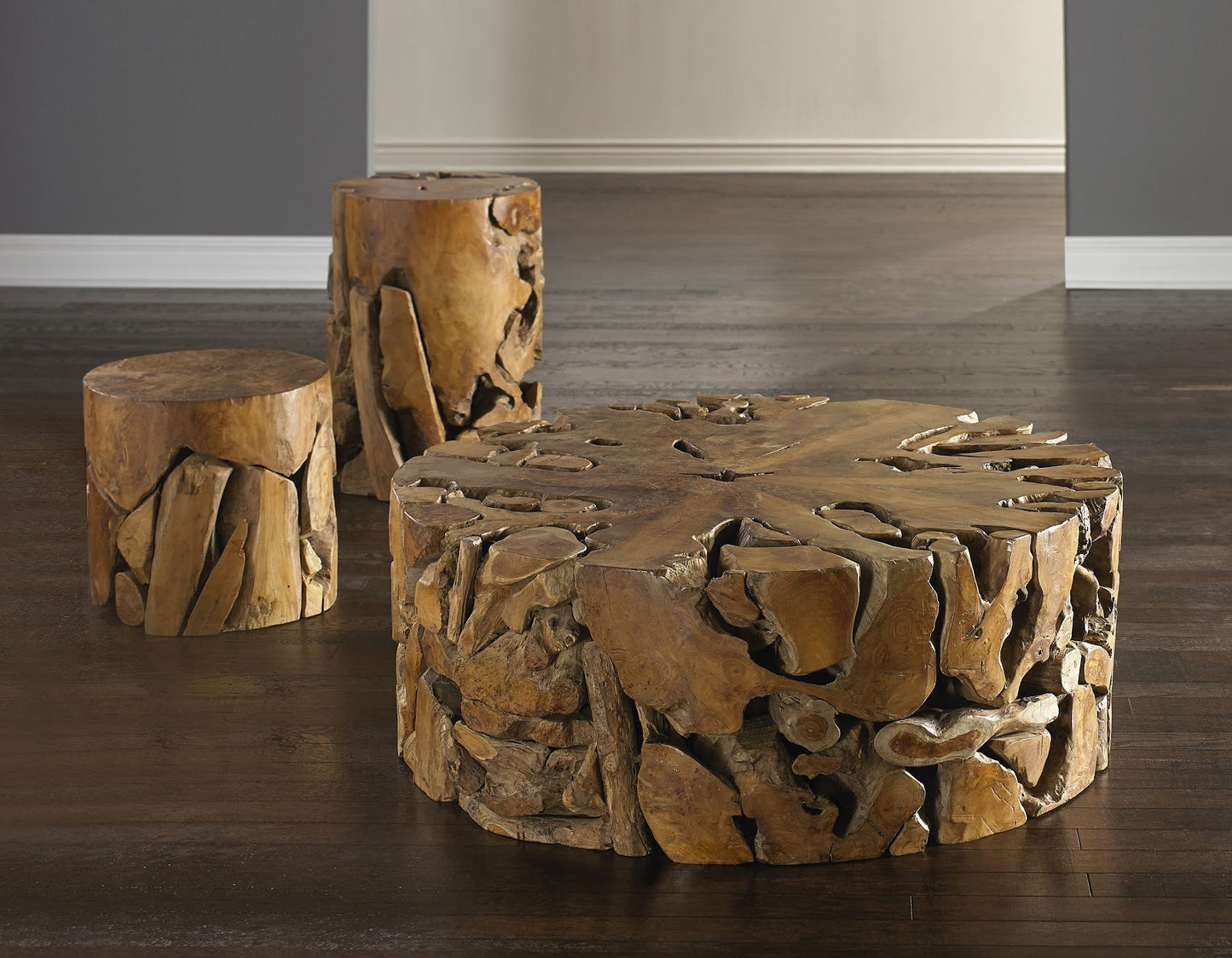 Teak Chunk Stool, Round