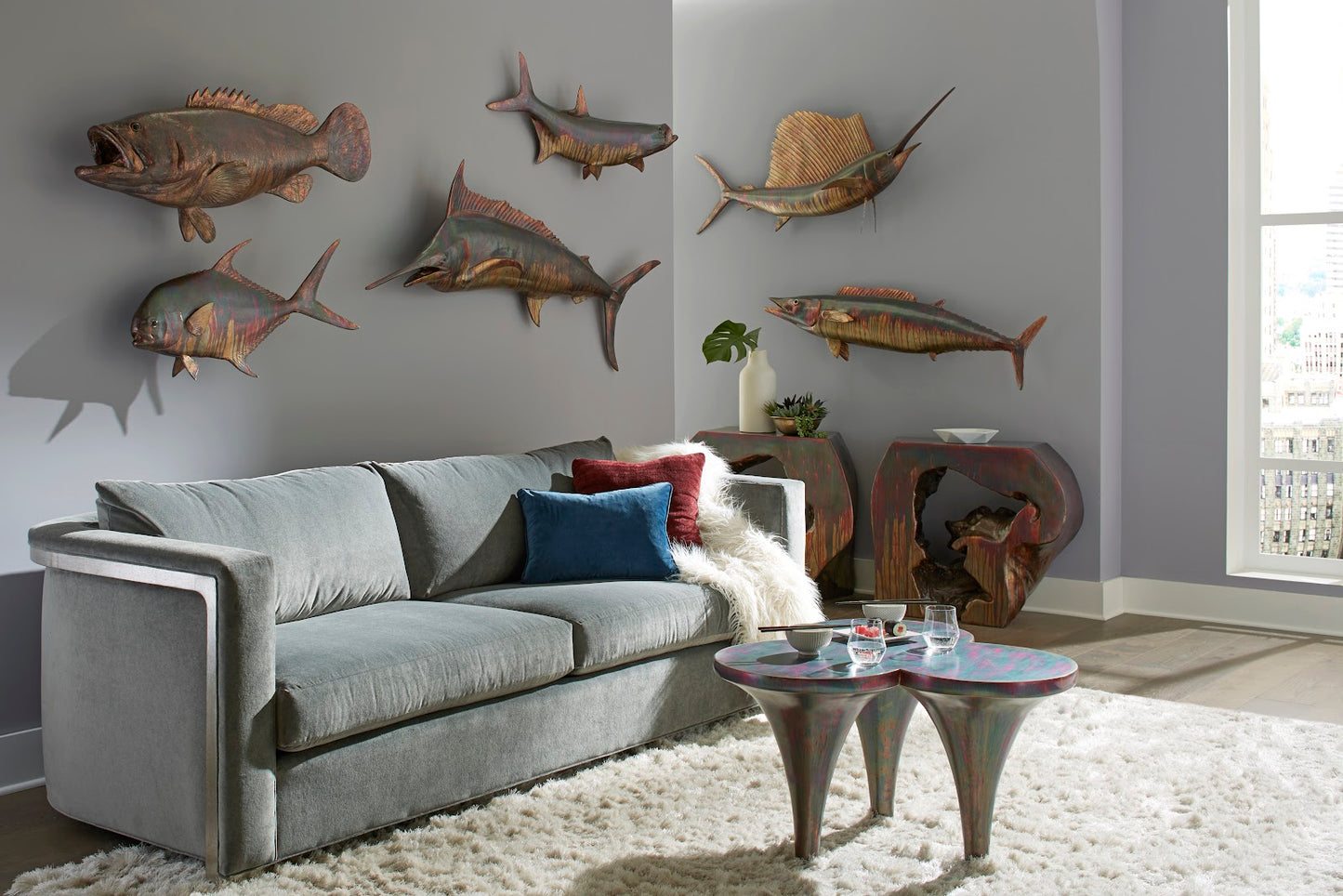 Estuary Cod Fish Wall Sculpture, Resin, Copper Patina Finish