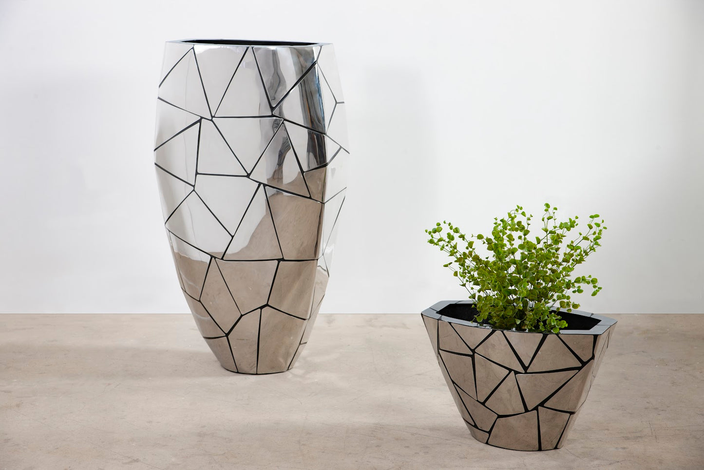 Triangle Crazy Cut Planter, Large, Stainless Steel