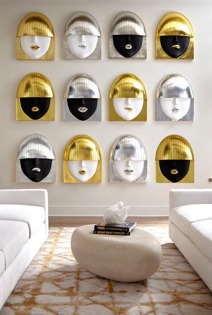 Fashion Faces Wall Art, Large, Pout, White and Gold Leaf