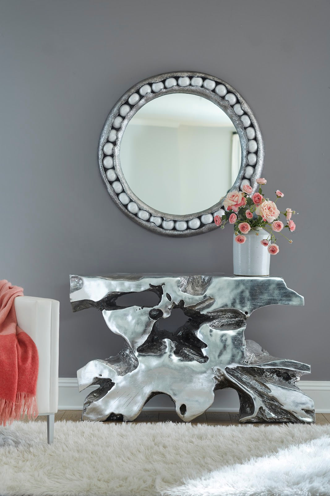 Pearl Mirror, Silver Leaf, Round