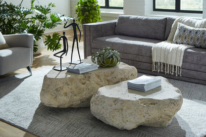 Cast Boulder Coffee Table, Roman Stone, Small