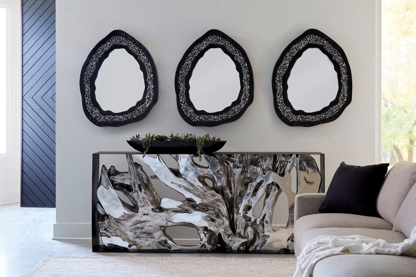 Geode Mirror, Black And Silver, Matte