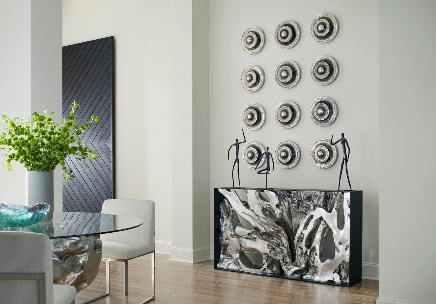 Cast Root Metal Framed Console Table, Resin, Silver Leaf, SM