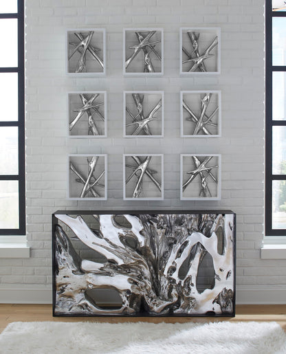 Cast Root Metal Framed Console Table, Resin, Silver Leaf, SM