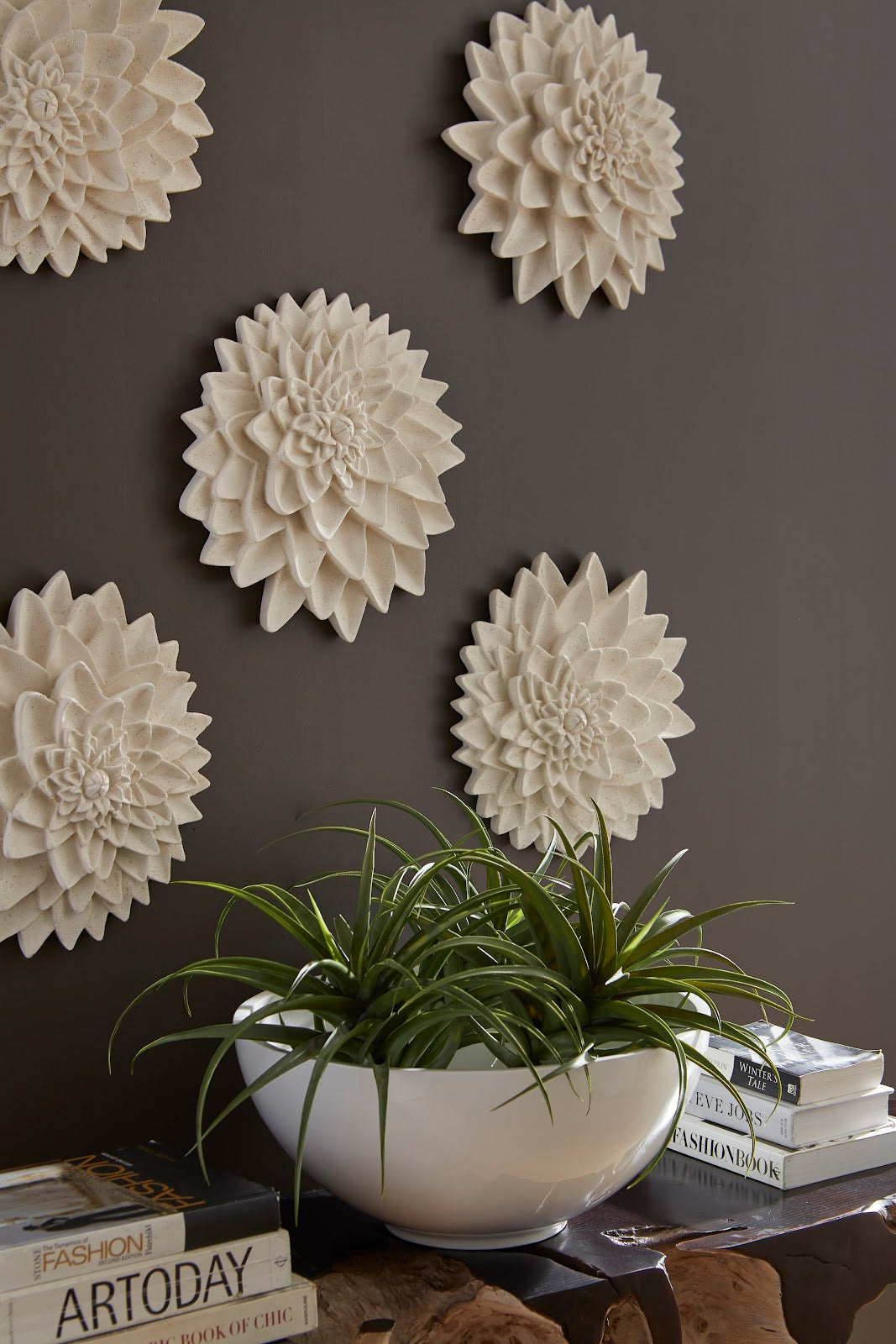 Dahlia Flower Wall Art, White Stone