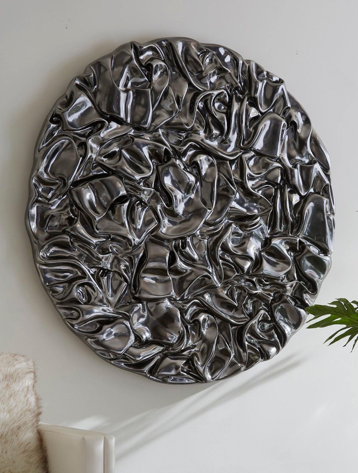 Drape Wall Art, Round, Liquid Silver