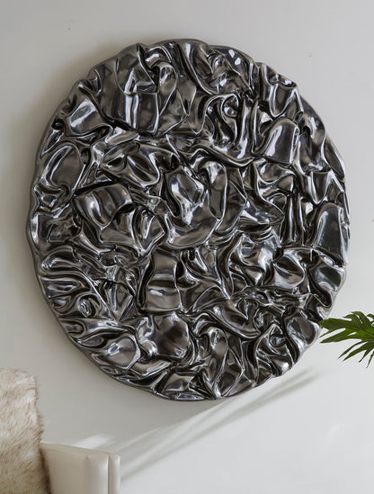 Drape Wall Art, Round, Liquid Silver