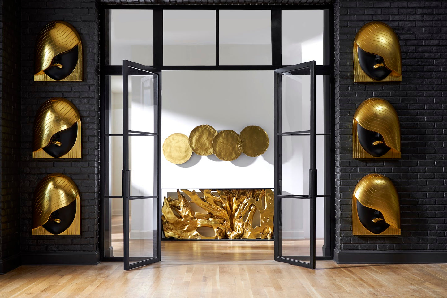 Fashion Faces Wall Art, Large, Her Left Wave, Black and Gold