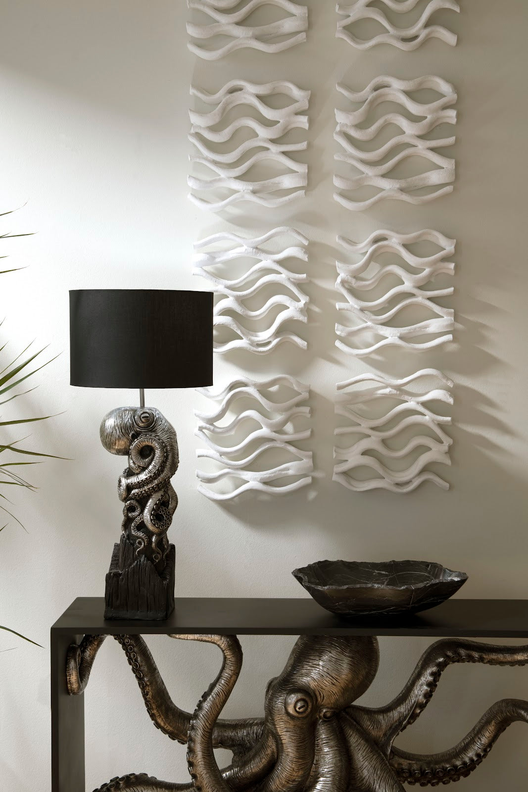 Octo Framed Console Table, Wood Frame, Silver Leaf