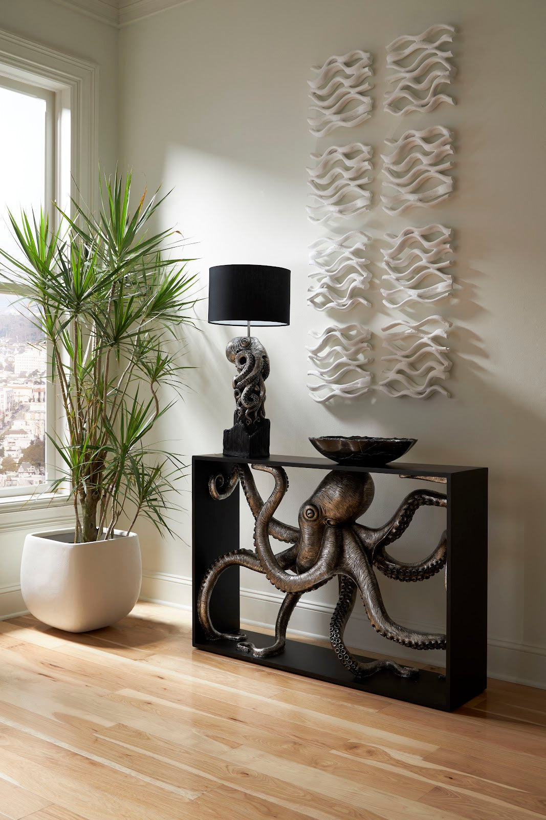 Octo Framed Console Table, Wood Frame, Silver Leaf