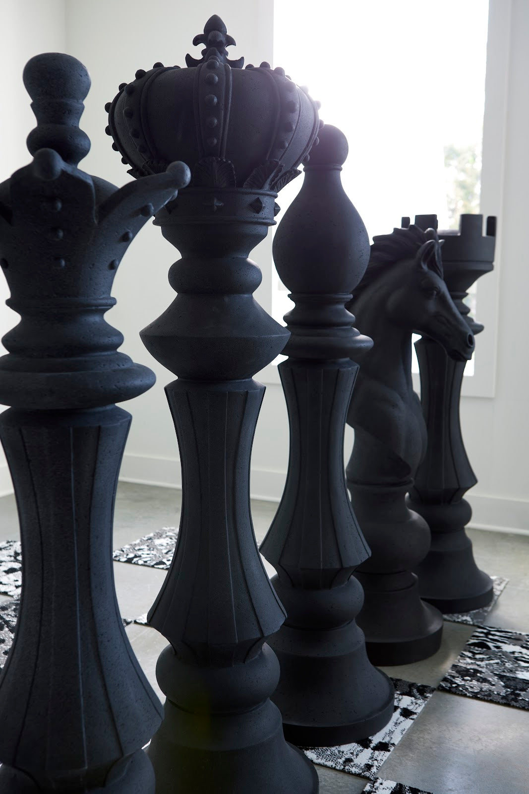 Knight Chess Sculpture, Cast Stone Black