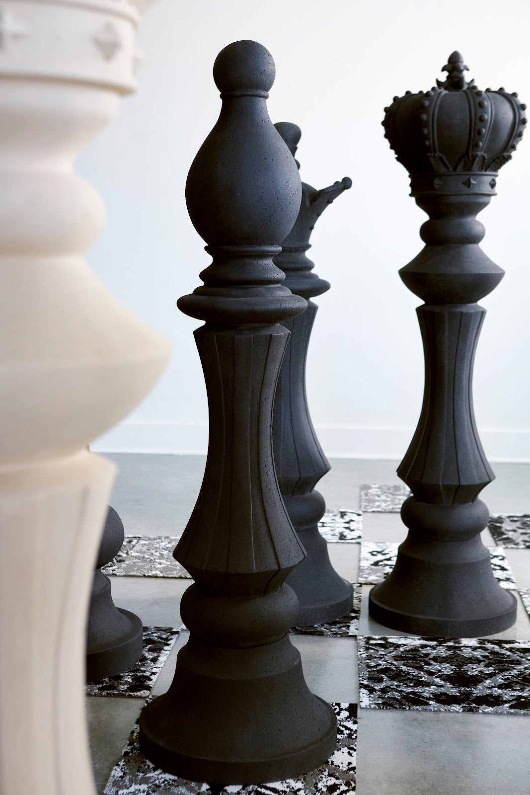 Knight Chess Sculpture, Cast Stone Black