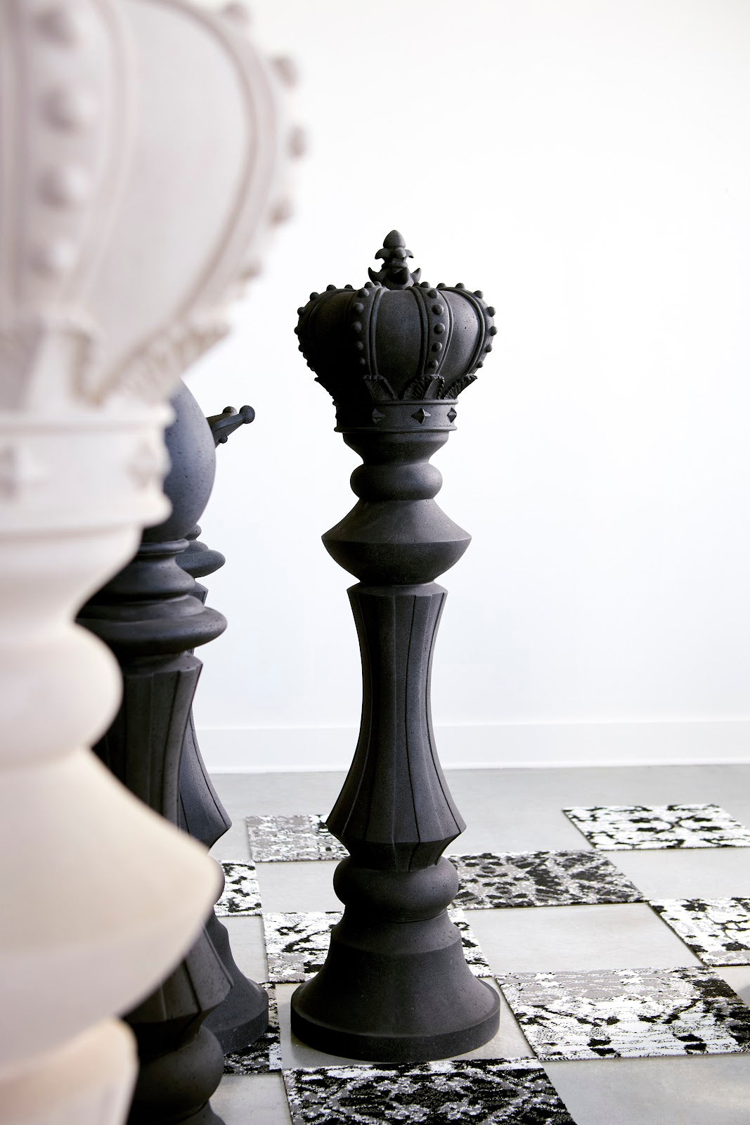 Knight Chess Sculpture, Cast Stone Black