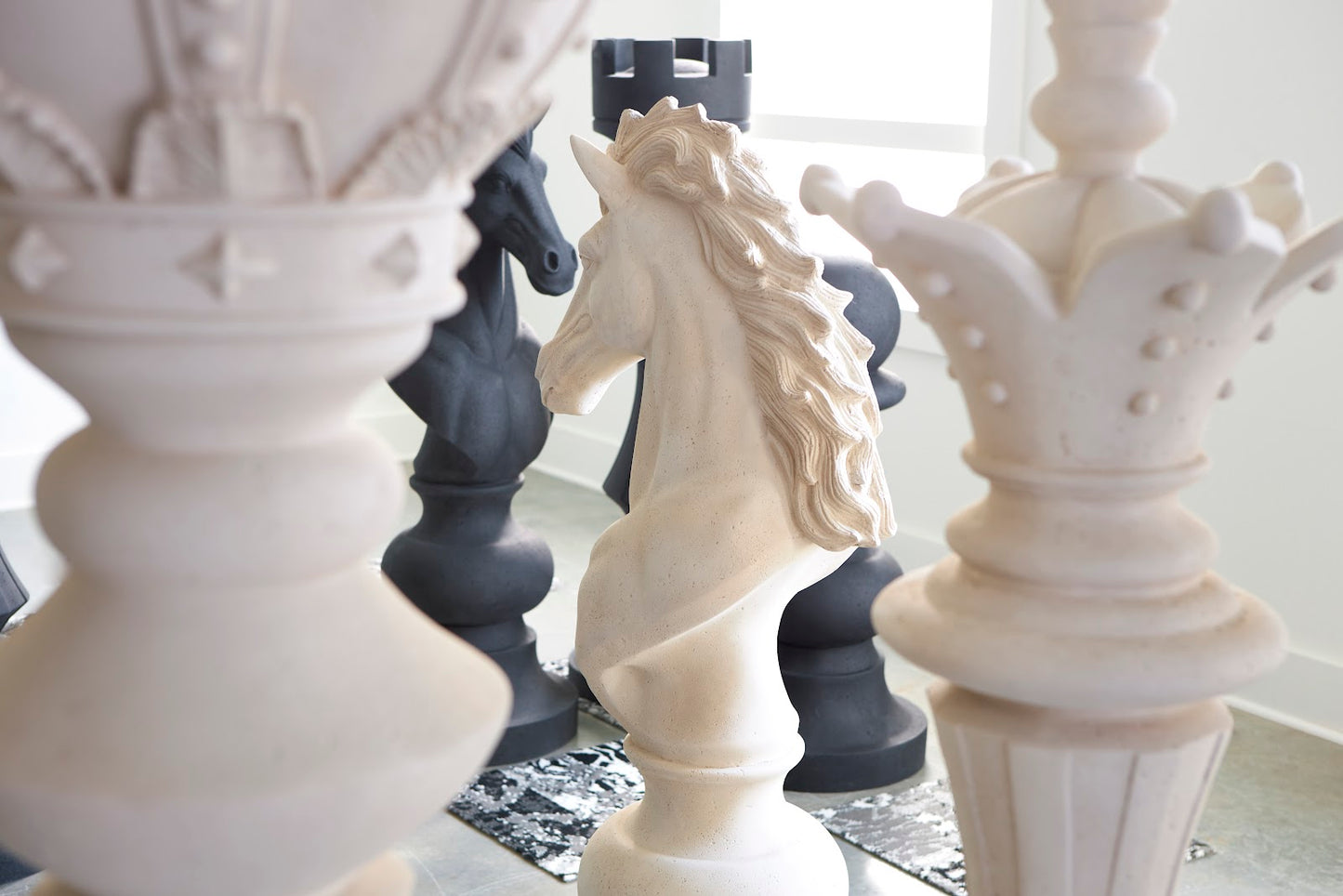 Pawn Chess Sculpture, Cast Stone White