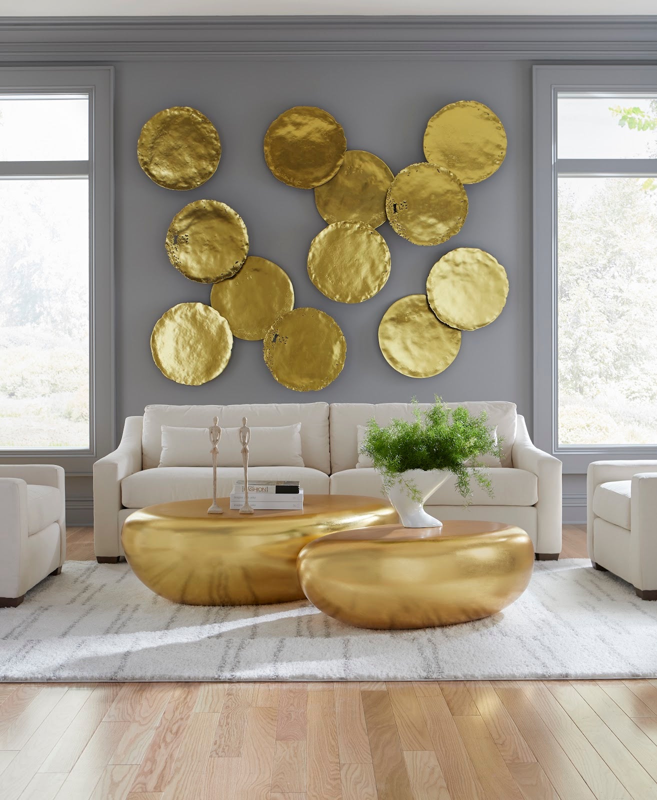 Cast Oil Drum Wall Discs, Gold Leaf, Set of 4