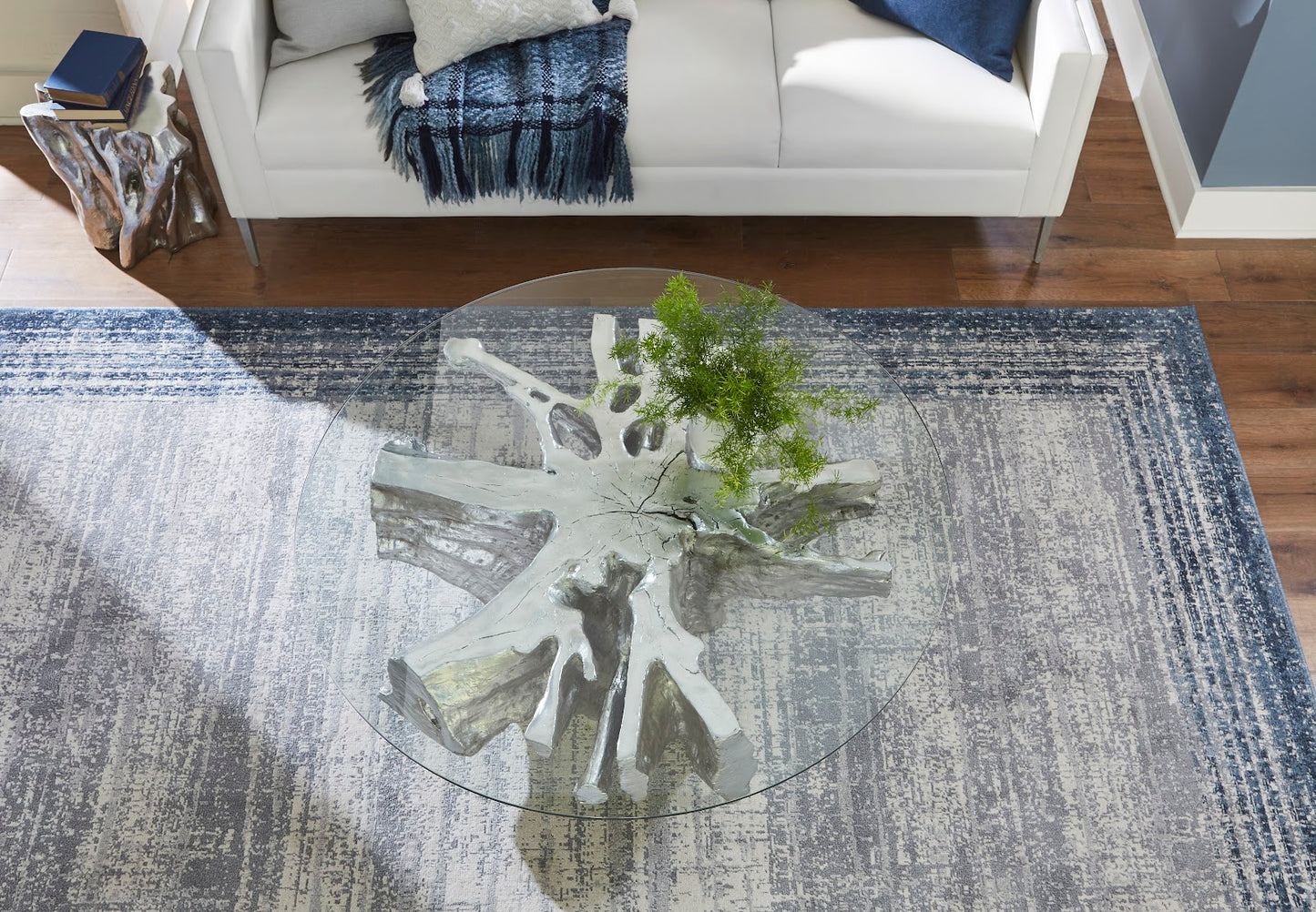Asterisk Cast Root Coffee Table, Silver Leaf