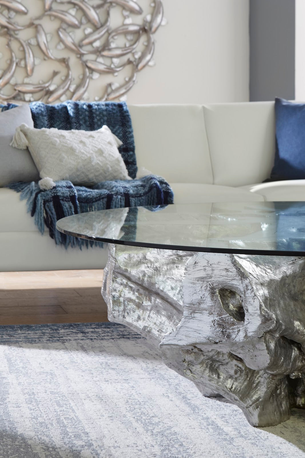 Asterisk Cast Root Coffee Table, Silver Leaf