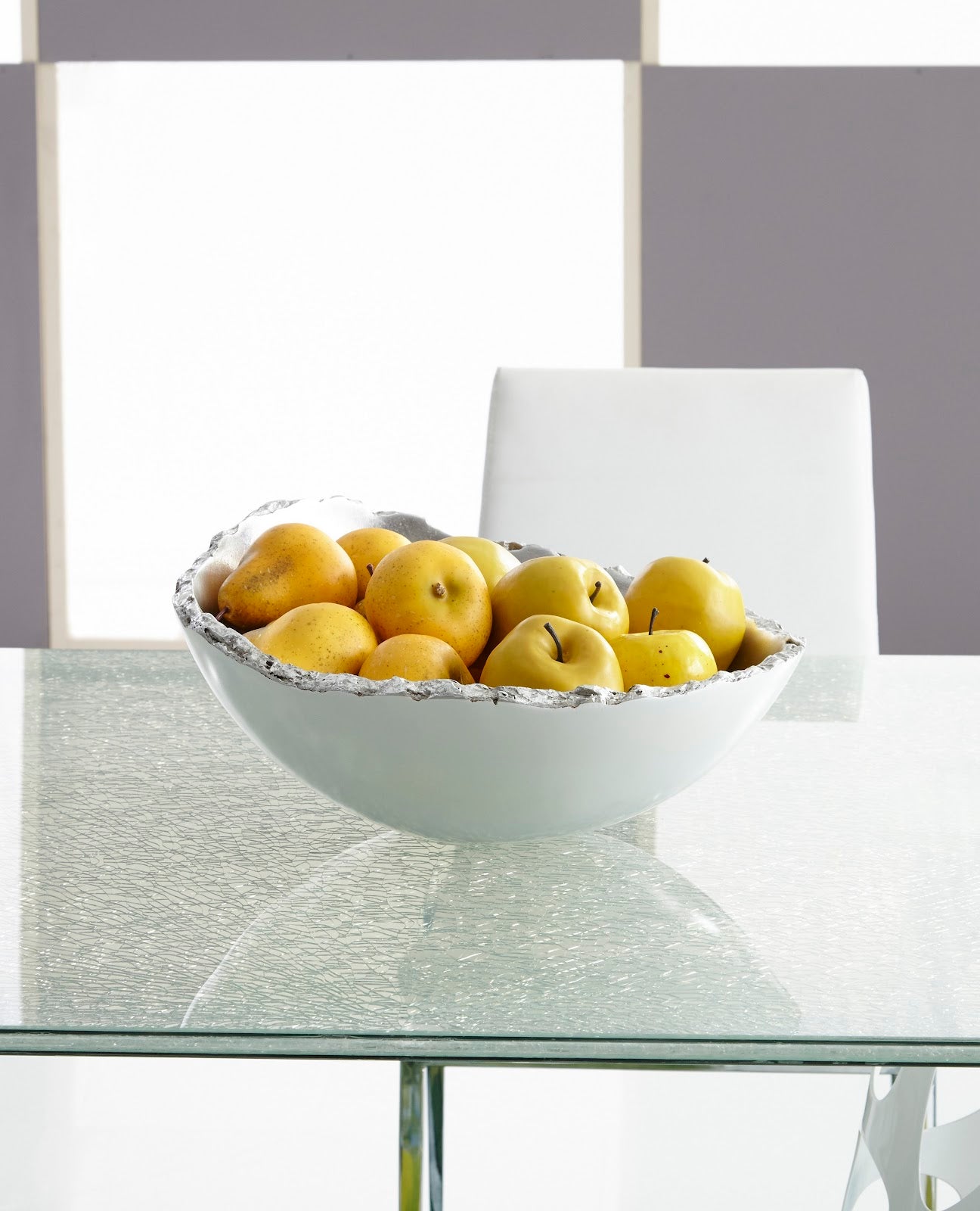 Broken Egg Bowl, White and Silver Leaf