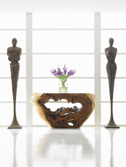 Tall Chiseled Female Sculpture, Resin, Bronze Finish