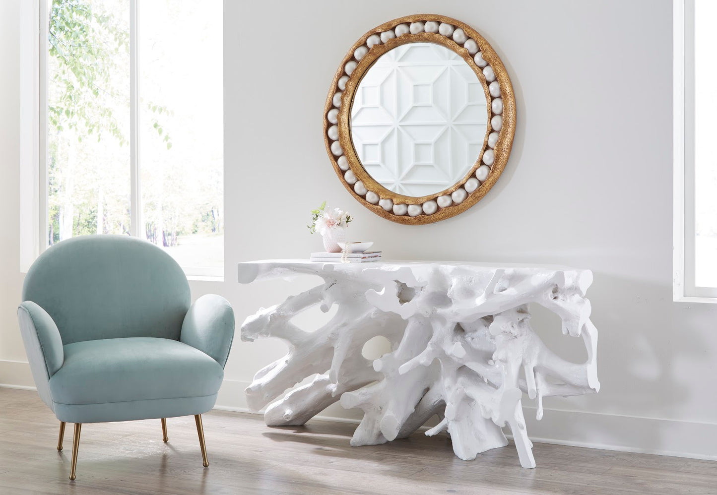 Beau Cast Root Console Table, Gel Coat White