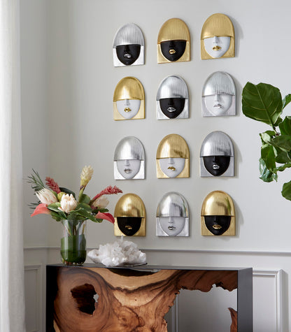 Fashion Faces Wall Art, Small, White and Silver Leaf, Set of 3