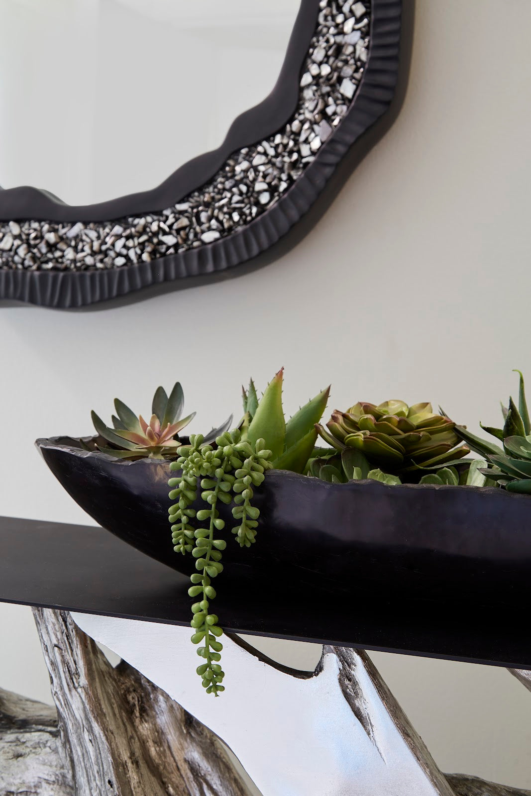Cast Root Metal Framed Console Table, Resin, Silver Leaf, LG