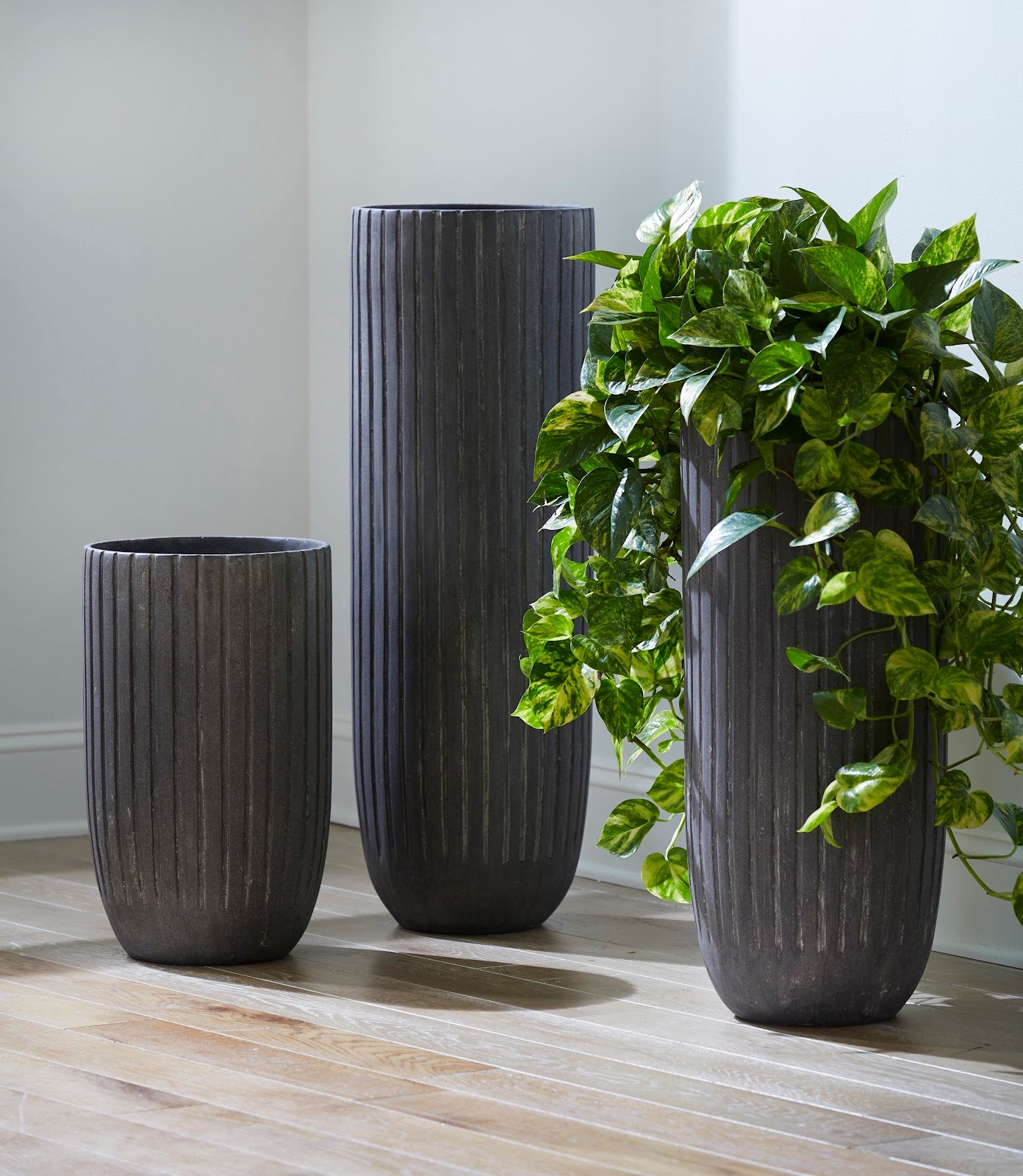 Fluted Planter, Medium, Gray