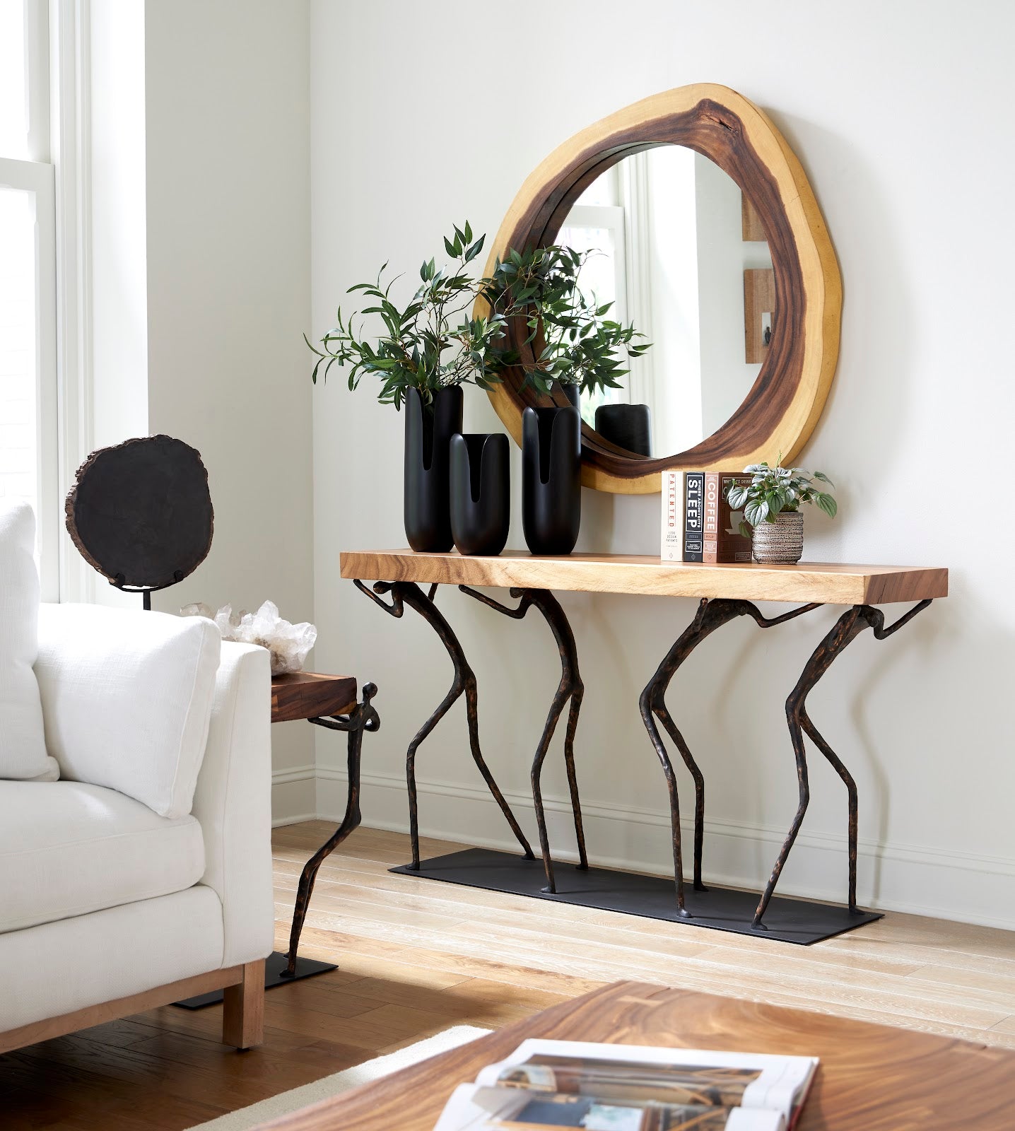 Atlas Console Table, Chamcha Wood, Natural, Metal