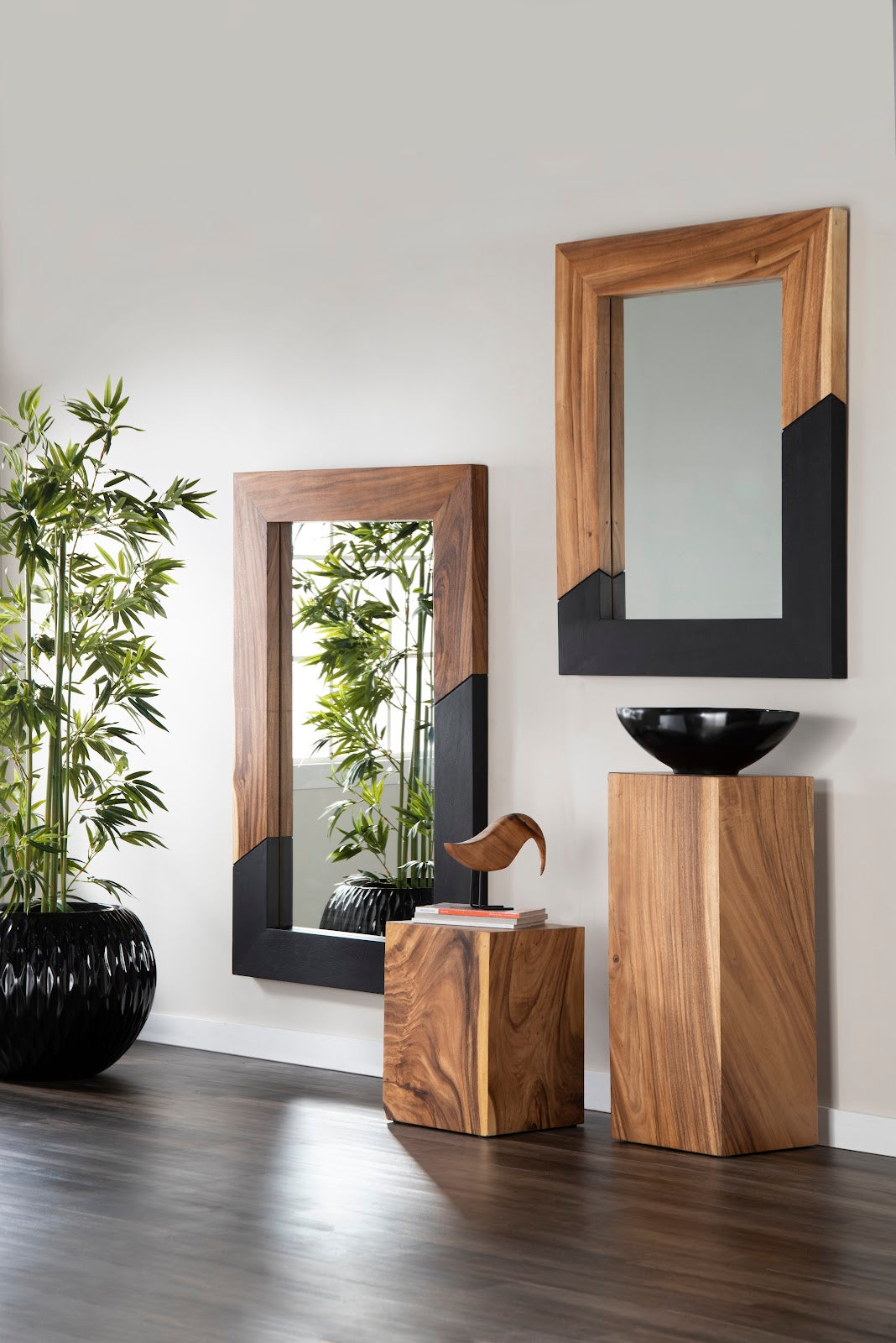 Geometry Wood Mirror, Natural, Black