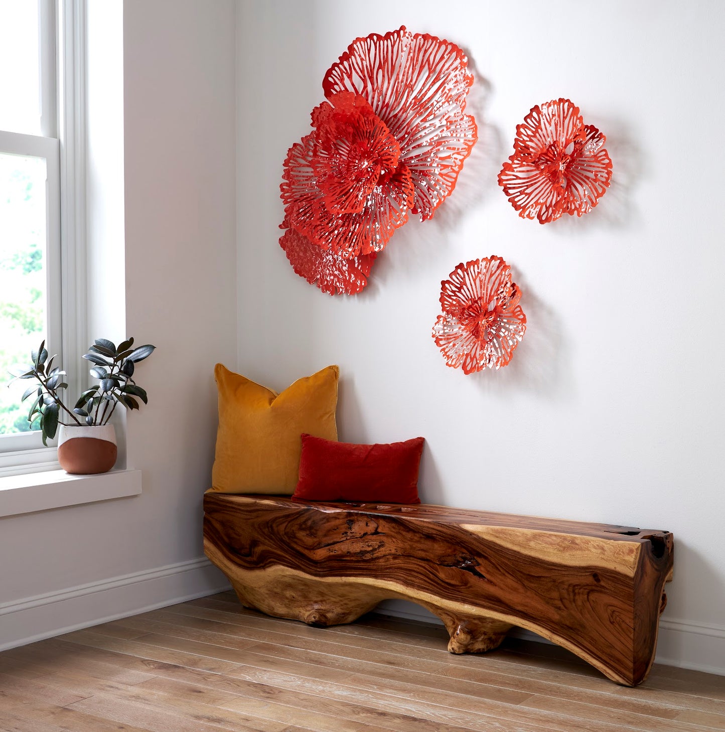 Flower Wall Art, Small, Coral, Metal