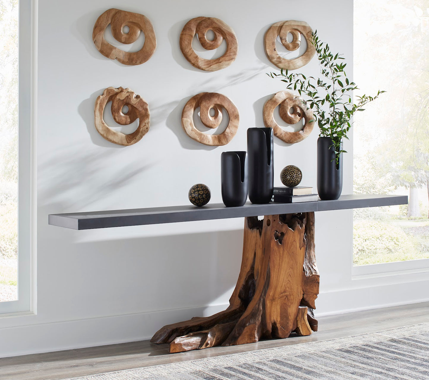 Teak Wood Console Table, Iron Sheet Top