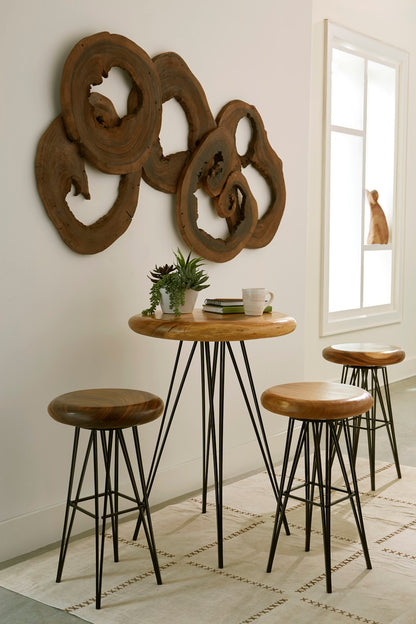 String Bar Stool on Black Metal Legs, Swivel Seat, Natural