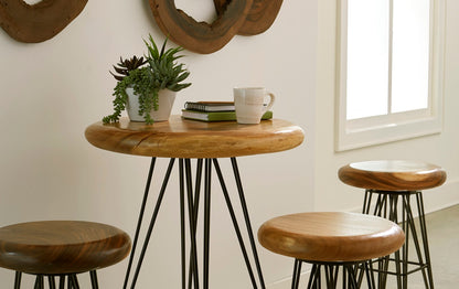 String Bar Stool on Black Metal Legs, Swivel Seat, Natural