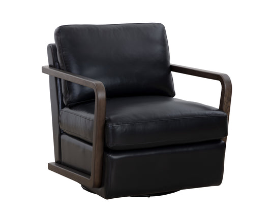 NAHLA CASTELL SWIVEL LOUNGE CHAIR - BROWN - CORTINA BLACK LEATHER