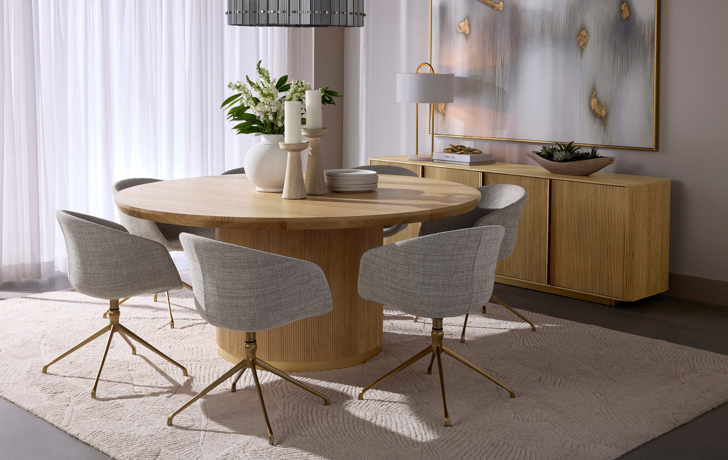 NAHLA KALLA DINING TABLE - ROUND - RUSTIC OAK - 68"