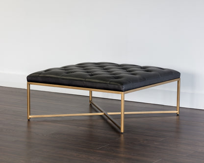 NAHLA ENDALL OTTOMAN - ANTIQUE BRASS - VINTAGE BLACK NIGHT LEATHER