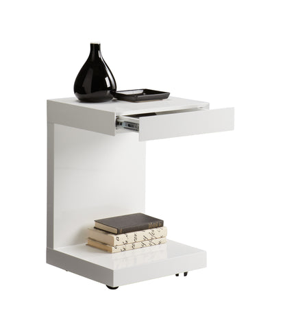 NAHLA BACHELOR END TABLE - HIGH GLOSS WHITE