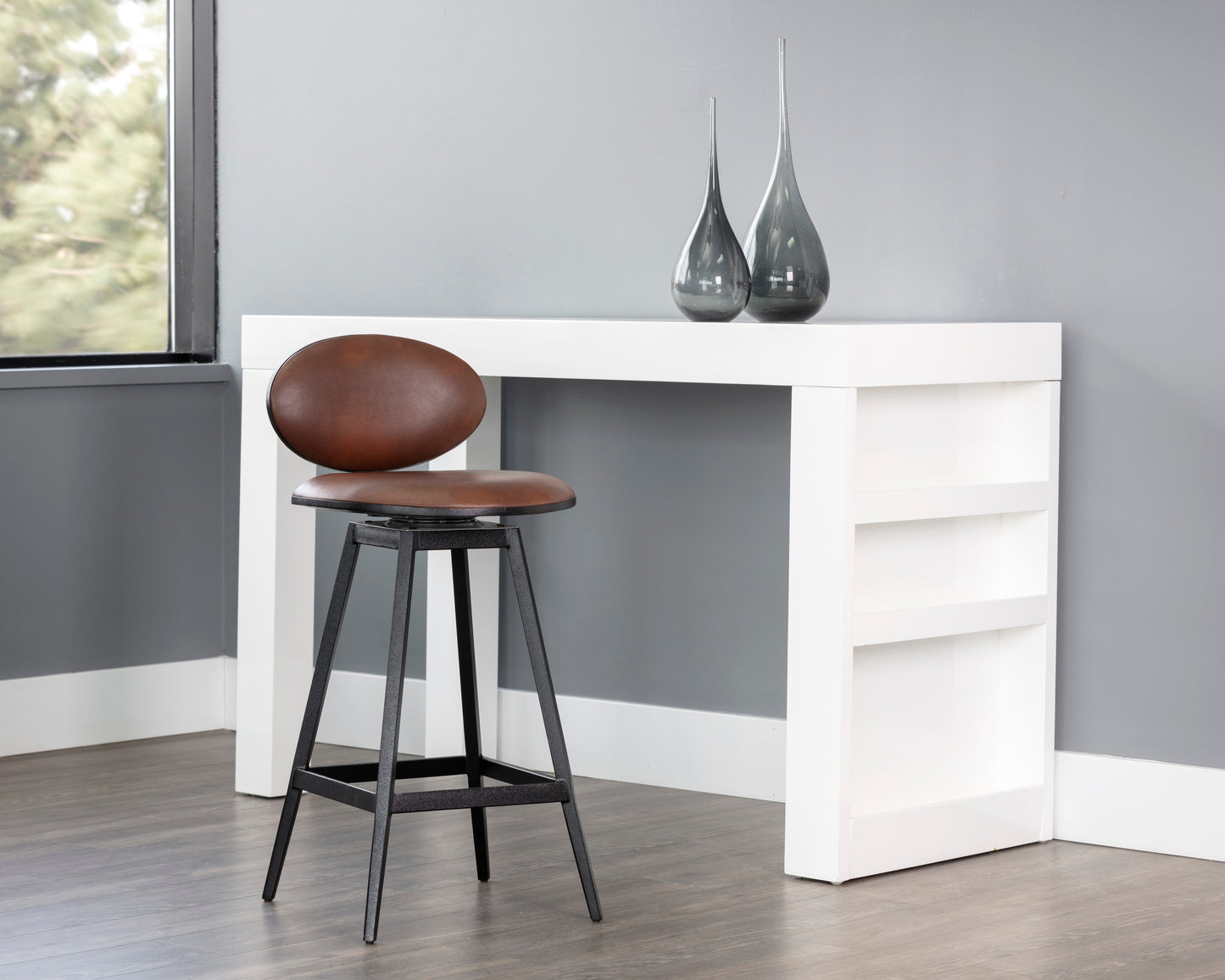 NAHLA EMBER SWIVEL COUNTER STOOL - BRAVO COGNAC